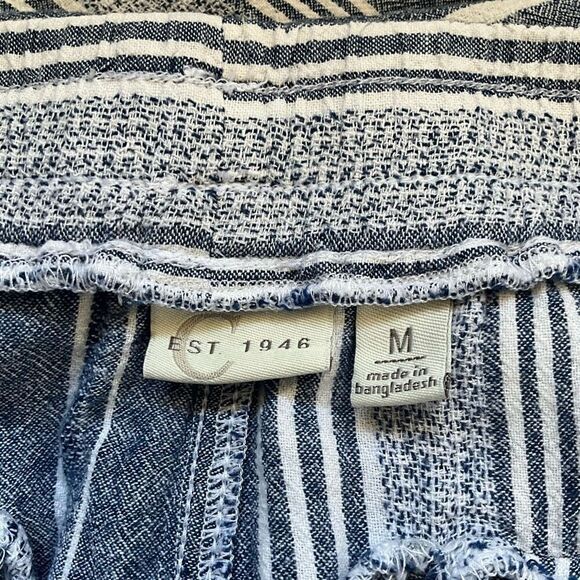 C est 1946 Womens Size Medium Linen Blend Pants Blue White Stripe Tie Waist - Picture 7 of 10